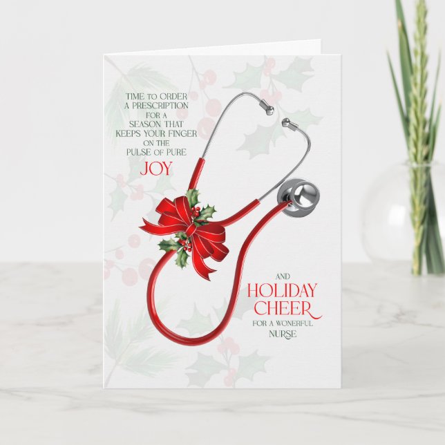 for Nurse Stethoscope Joy and Cheer Holiday Card (Front)