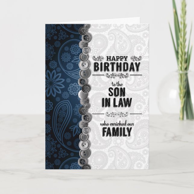 For Our Son-in-Law Blue Paisley Birthday Card (Front)