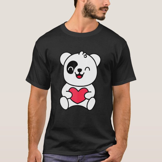 For Panda Cute Panda Holding Heart T-Shirt (Front)