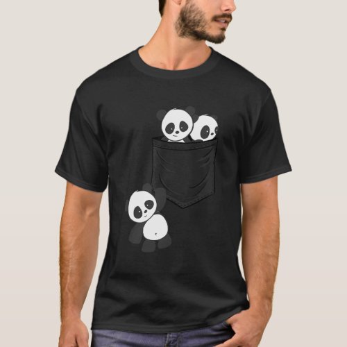 For Panda Kawaii Baby Pandas In Pocket T_Shirt