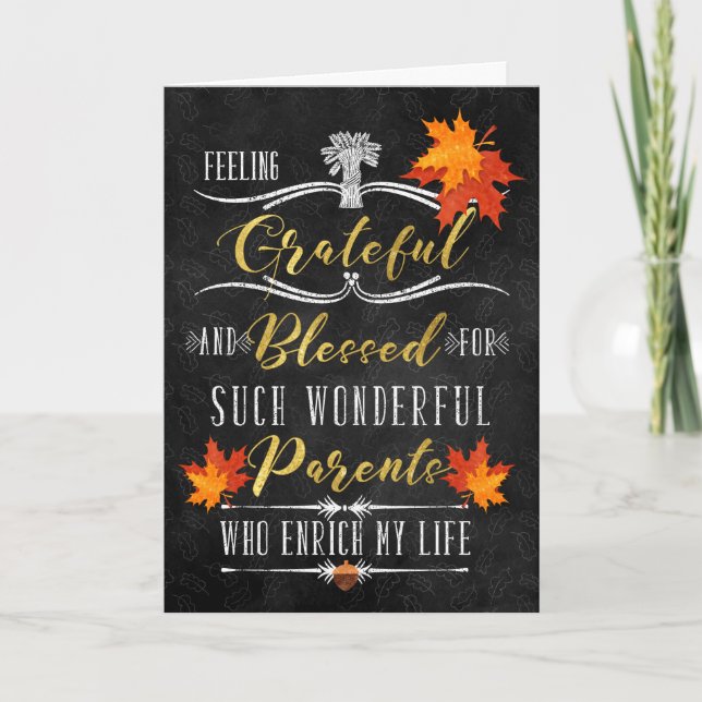 for Parents Thanksgiving Blessings Autumn Chalk Holiday Card (Front)