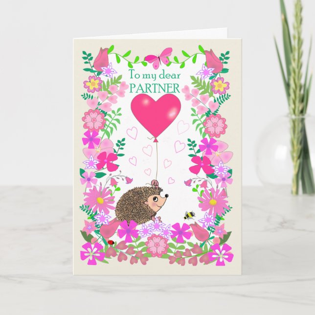 For Partner Valentine with a Cute Hedgehog Card (Front)