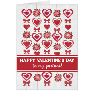 For Partner Valentine's Red Roses Hearts Bows Cards