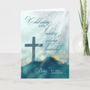 for Pastor Ordination Anniversary Teal Cross Card