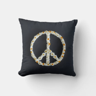 "For Peace Text Pillow: White Font on Dark Backgro Throw Pillow