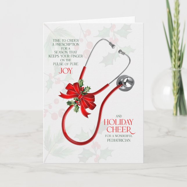 for Pediatrician Stethoscope Joy and Cheer Holiday Card (Front)