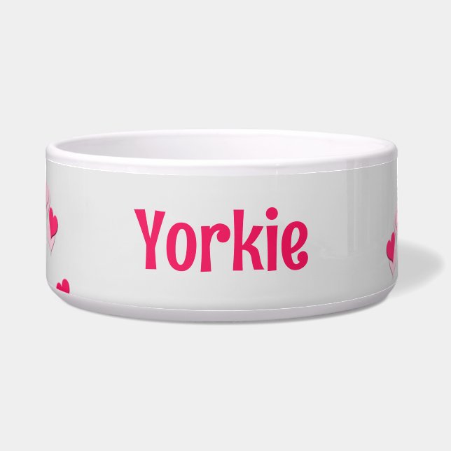 For Pet Modern Writing Scattered Pink Hearts Bowl (Front)