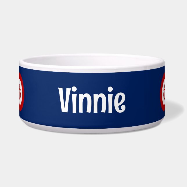 For Pet Nautical Marine Navy Blue Red White Bowl (Front)