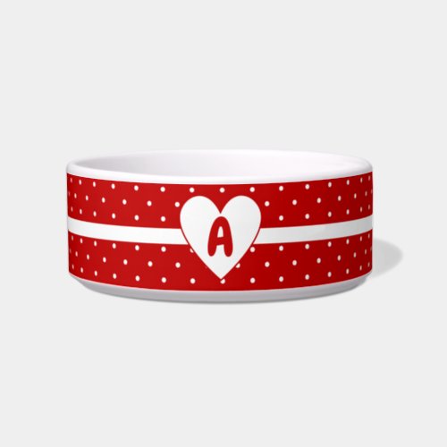 For Pet Polka Dot Red White Background Monogram Bowl