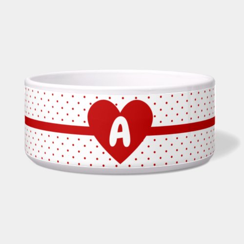 For Pet Polka Dot Red White Background Monogram Bowl