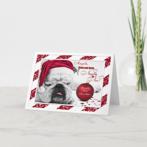 for Pet Sitter at Christmas Bulldog Santa Hat Holiday Card