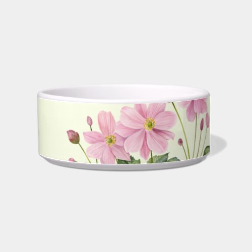 For Pet Watercolor Pink Japanese Anemone Bowl