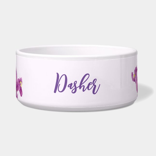 For Pet Watercolor Purple Iris Botanical Painting Bowl (Front)
