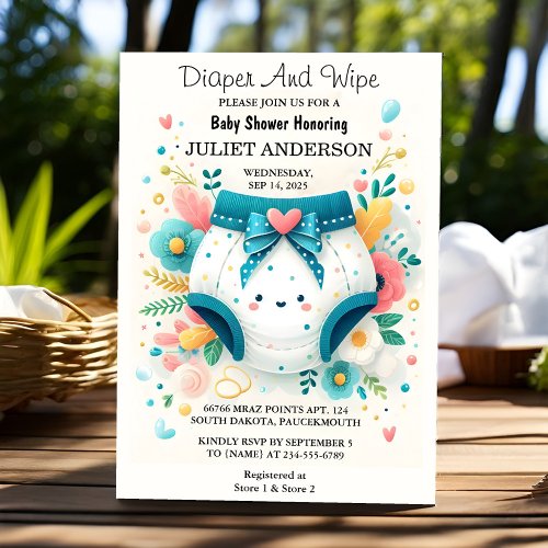 For Post Dad Pink Blue Diaper And Wipe Baby Shower Invitation