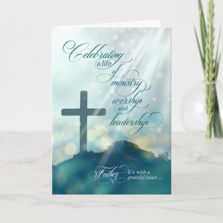 for Priest Ordination Anniversary Teal Cross Card