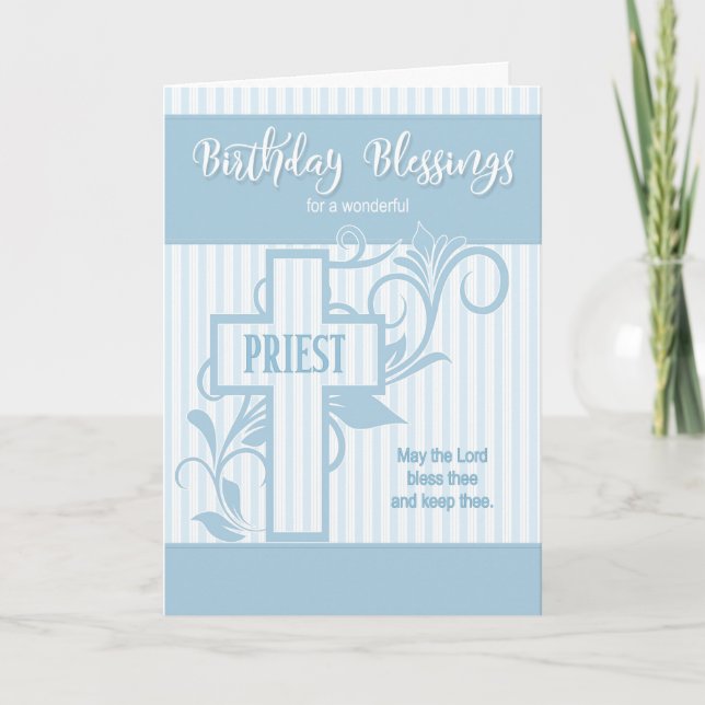 for Priest's Birthday Cross Blue with Scripture Card (Front)