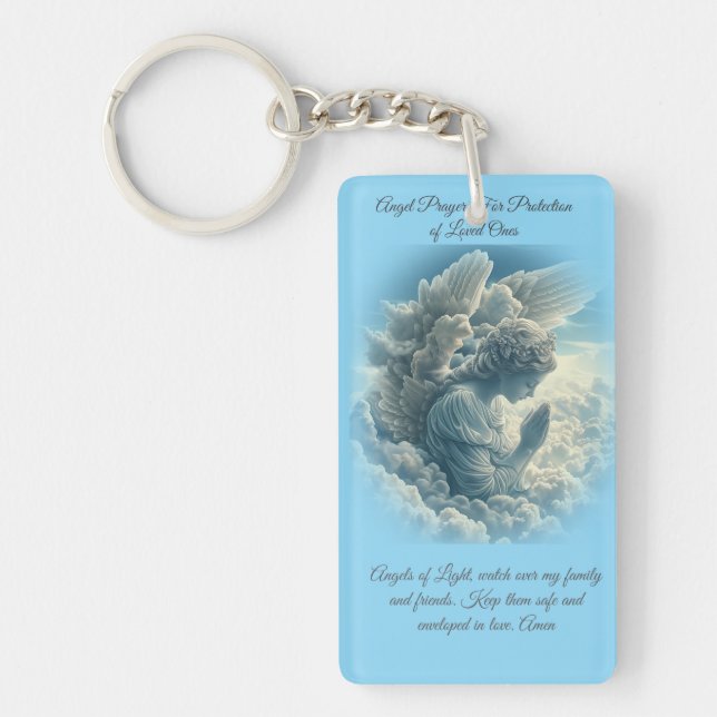 For Protection of Loved Ones Angel Prayer Card Keychain (Front)