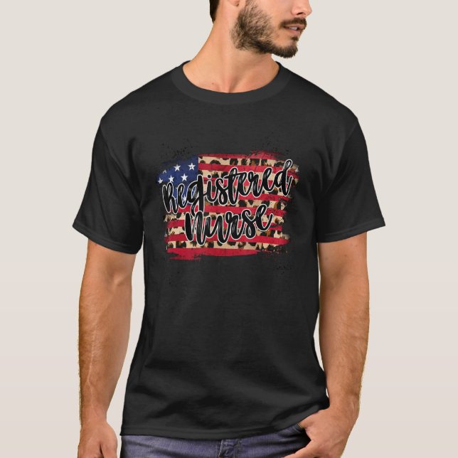 For Registered Nurses 4th Of July Flag Design T-Shirt (Front)