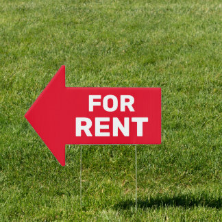 For Rent bold white text on red Arrow Sign