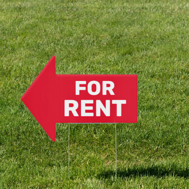 For Rent bold white text on red Arrow Sign | Zazzle