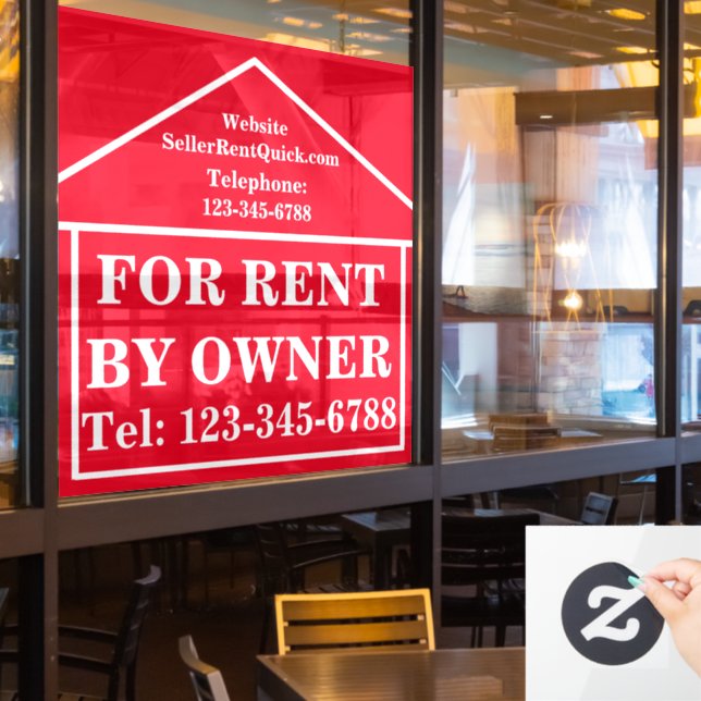 FOR RENT BY OWNER Personalized Real Estate Window Cling (Restaurant Window)