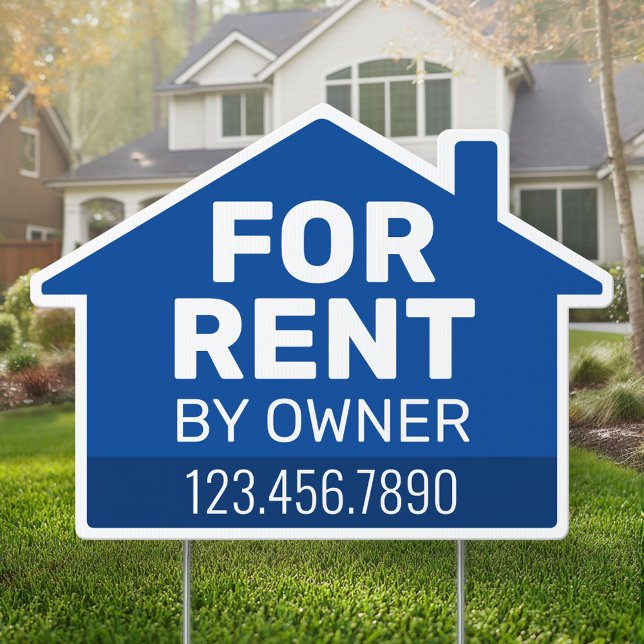 For Rent by Owner - Phone Number House Blue Sign (Custom Real Estate For Rent Sign)