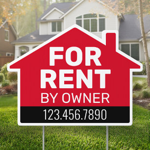 For Rent by Owner - Phone Number House Red Black Sign