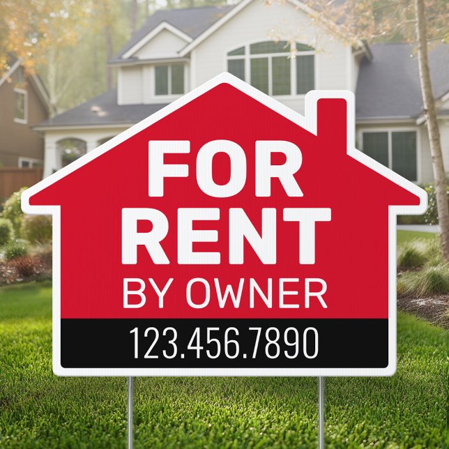 For Rent by Owner - Phone Number House Red Black Sign (Custom Real Estate For Rent Sign)