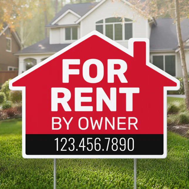 For Rent by Owner - Phone Number House Red Black Sign | Zazzle