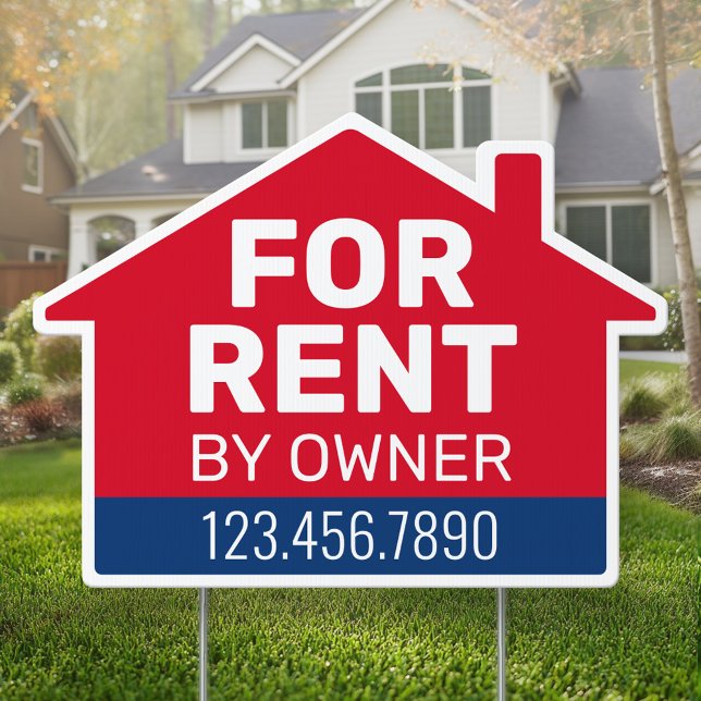For Rent by Owner - Phone Number House Red Blue Sign (Custom Real Estate For Rent Sign)