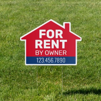 For Rent By Owner - Phone Number House Red Blue Sign by BusinessStationery at Zazzle