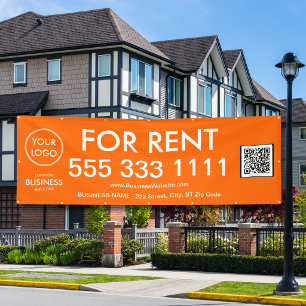 For Rent Modern Orange Large Numbers Logo QR Code Banner