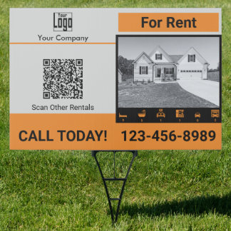 For Rent Size QR Code Phone Gray Black Orange Sign