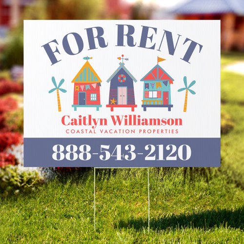 For Rent Vacation Real Estate Beach House Fun Yard Sign