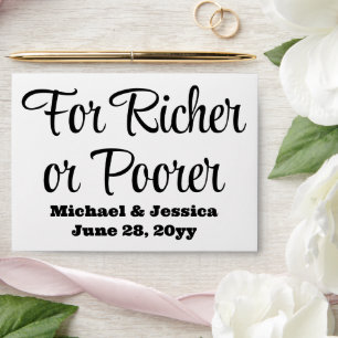 For Richer or Poorer Wedding Lottery Guest Favor Envelope