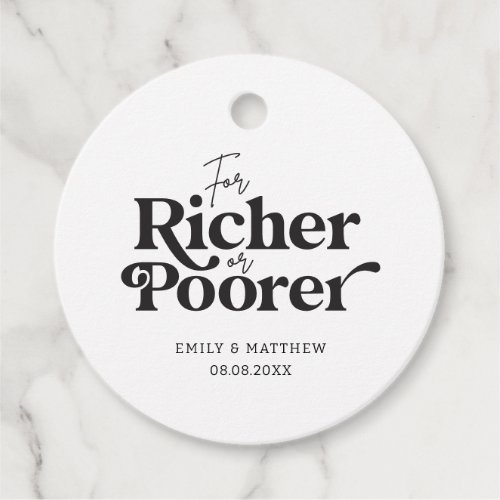 For Richer or Poorer Wedding Reception Gift Simple Favor Tags
