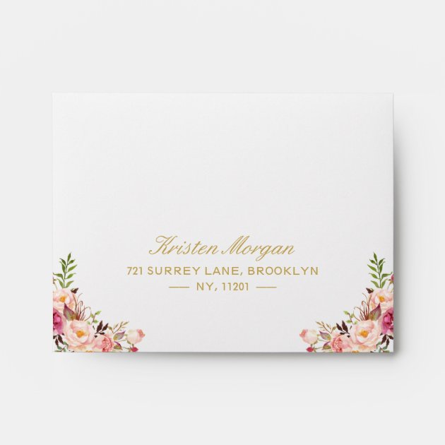 For RSVP Card - Elegant Chic Gold Pink Floral Envelope