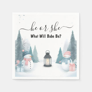 For Rustic Snow Cold Ice Cozy Winter Gender Reveal Napkins