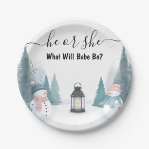 For Rustic Snow Cold Ice Cozy Winter Gender Reveal Paper Plates