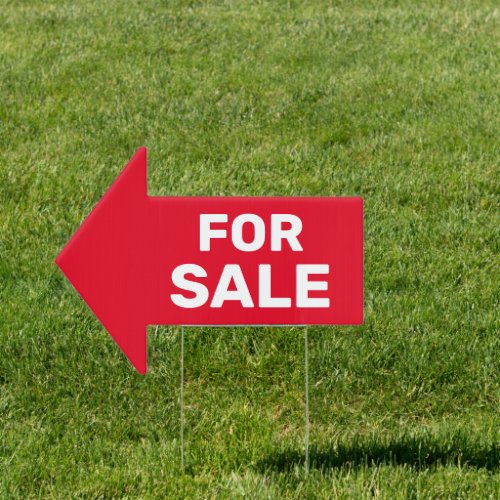 For Sale bold white text on red Arrow Sign