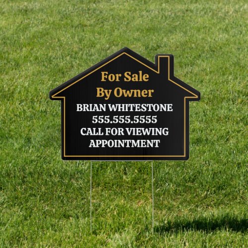 For Sale By Owner Chic Black Gold House Yard Sign
