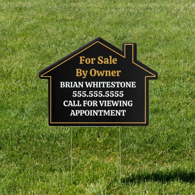 For Sale By Owner Chic Black Gold House Yard Sign (Insitu)