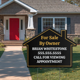 For Sale By Owner Chic Black Gold House Yard Sign