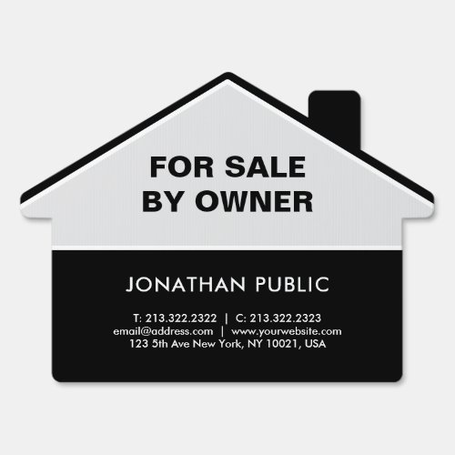 For Sale By Owner Custom Black White House Shape Sign