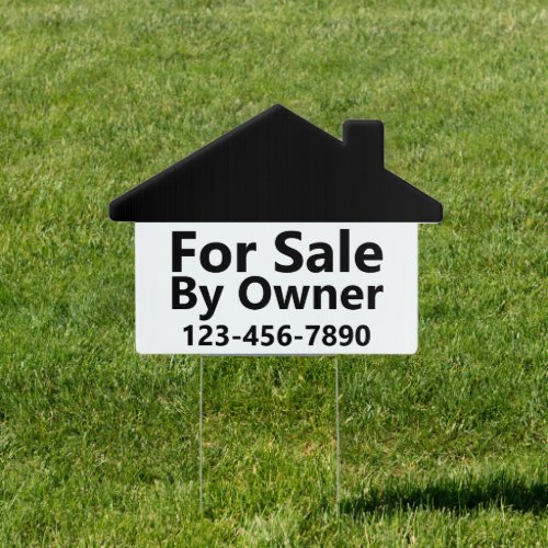 For Sale By Owner House Black and White Phone  Sign