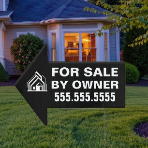 For Sale by Owner Phone Number Black Arrow Yard Sign