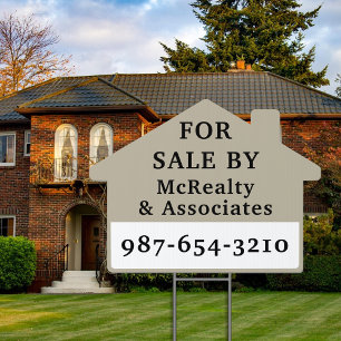 For Sale By Realty Company Beige White Yard Sign