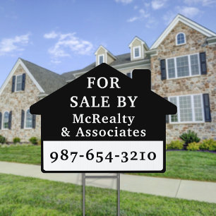 For Sale By Realty Company Black White Yard Sign