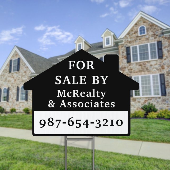 For Sale By Realty Company Black White Yard Sign (Creator Uploaded)