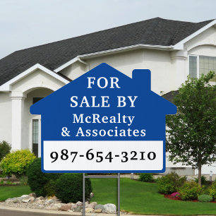 For Sale By Realty Company Blue White Yard Sign